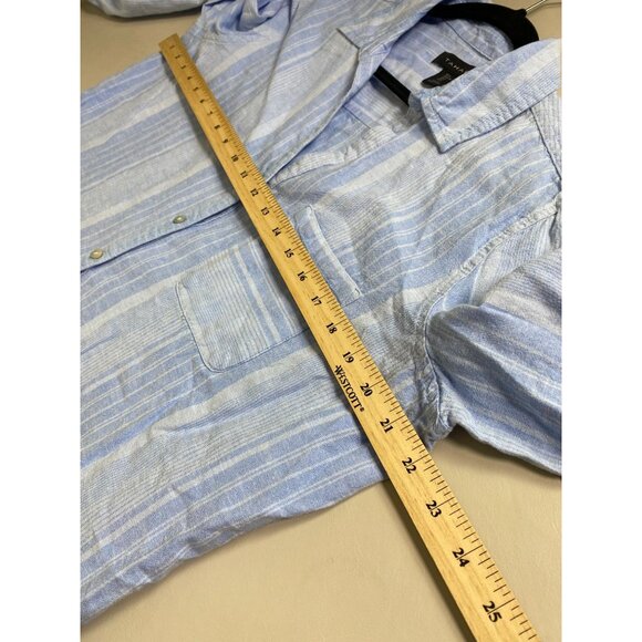 Tahari Linen Blend Blue Striped Button Up Long Sleeve Top Women Large lagenlook - Picture 5 of 14
